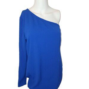 DKNY Donna Karan Asymmetrical Sleeve Royal Blue Lined Sz Sm Cocktail Party Dress
